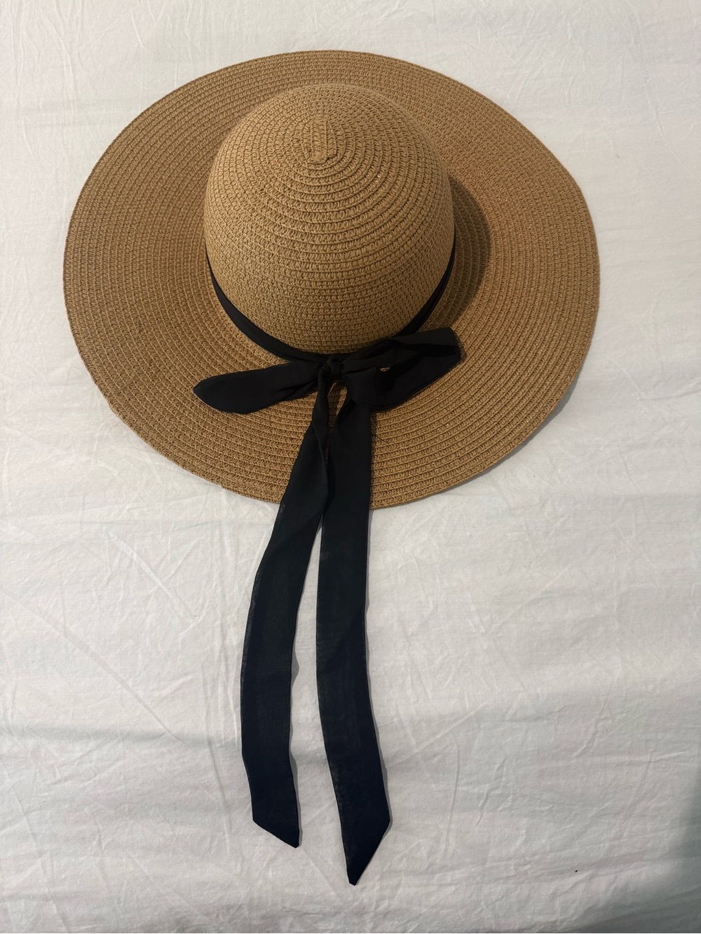 Vince Camuto Brown Straw Wide-Brim Hat with Black Ribbon